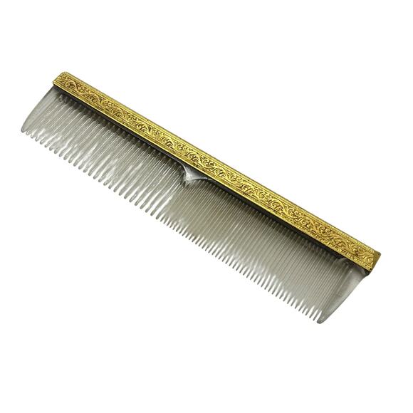 Vintage Ormalu 3 Piece Vanity Set Gold Tone Brush Comb Mirror - Picture 4 of 12